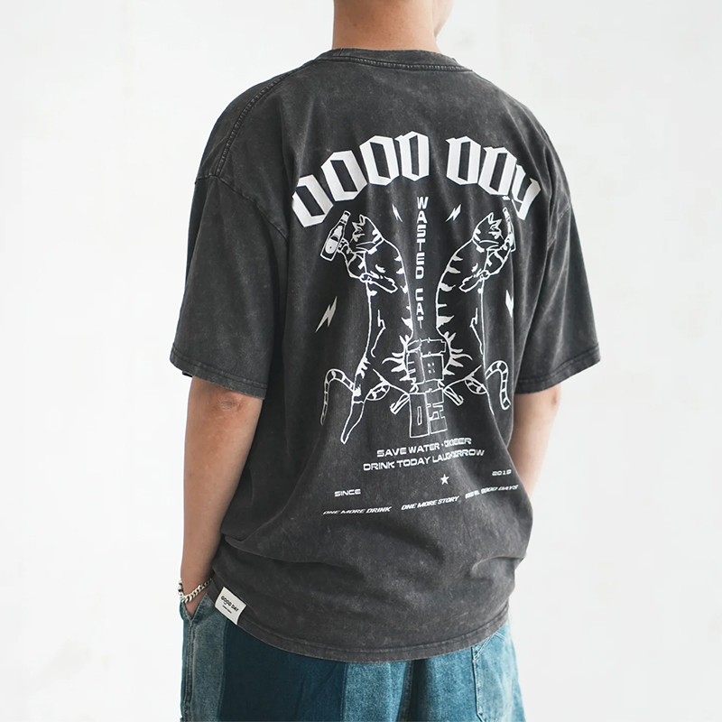garment factory custom round neck printed oversized t-shirt for men acid wash print t-shirt